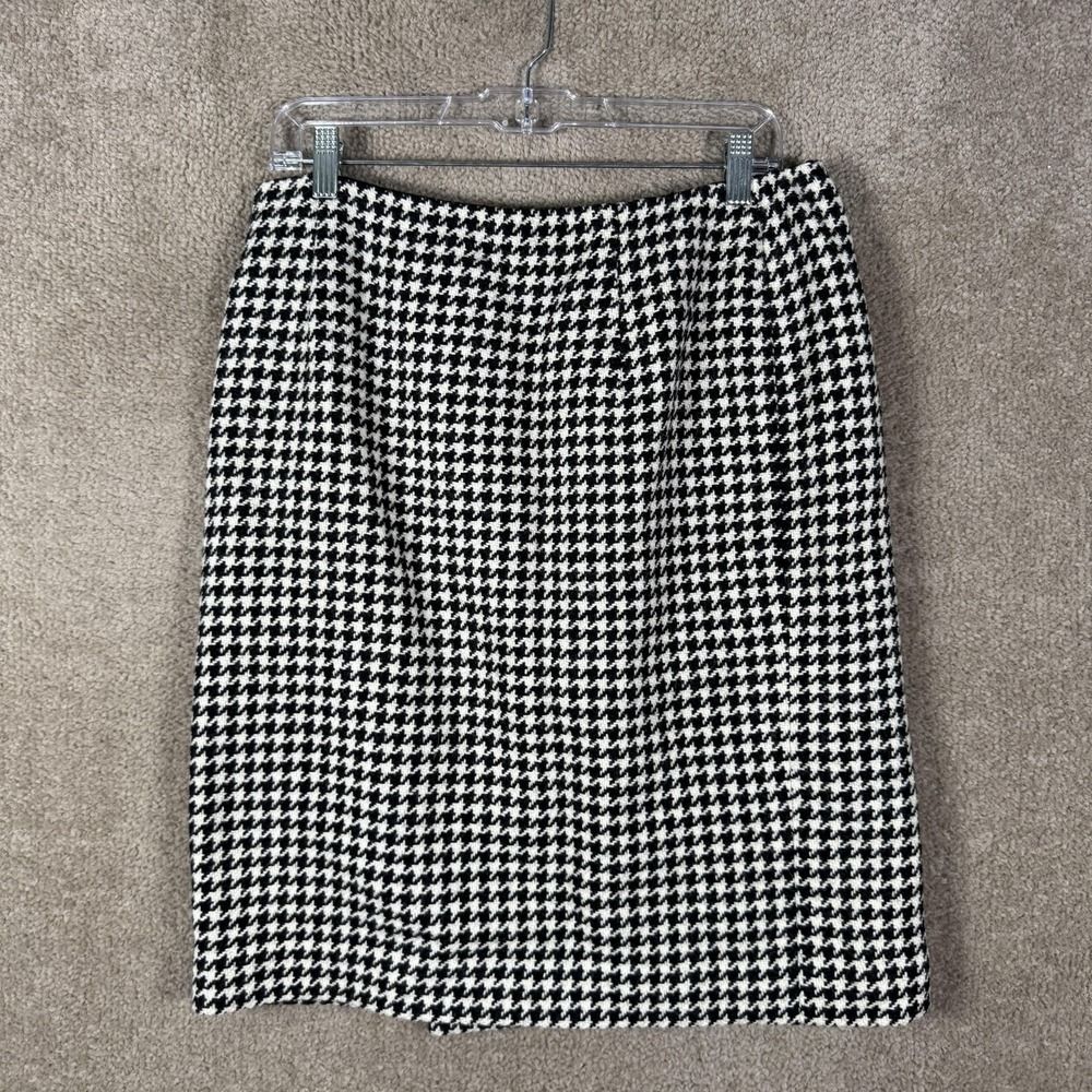Lauren Ralph Lauren Skirt Womens 12 Black Houndstooth Wool Tweed Wrap Career - Picture 7 of 9